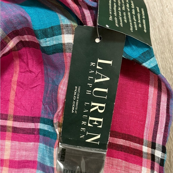NWT Lauren Ralph Lauren Multicolor Plaid 100% Linen Button Up Sleeveless Shirt M - Picture 9 of 9